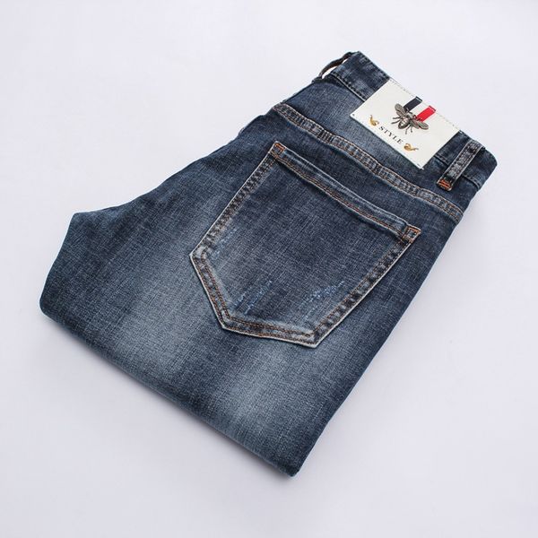 

темные джинсы синий вышивка мужчин-2019 летом новые мужские маленькие ноги длинные брюки, Blue