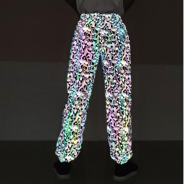 

new colored mushroom reflective pants with elastic legs for casual sports pants with elastic waist and elastic legs for lovers, Black
