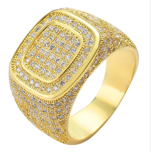 

new european and american fashion attractive boutique gold-plated micro-zircon ring hip-hop fashion men's full diamond ring, Golden;silver
