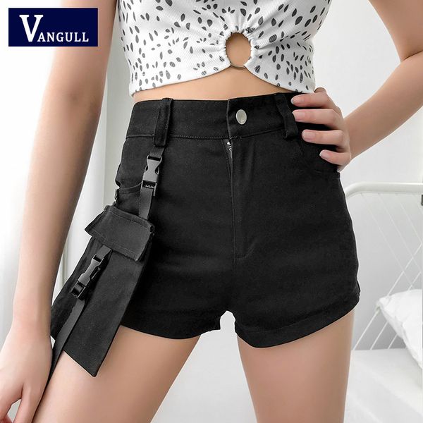 

vangull streetwear black summer shorts women casual pockets european style cargo shorts fashion punk high waist zipper, White;black