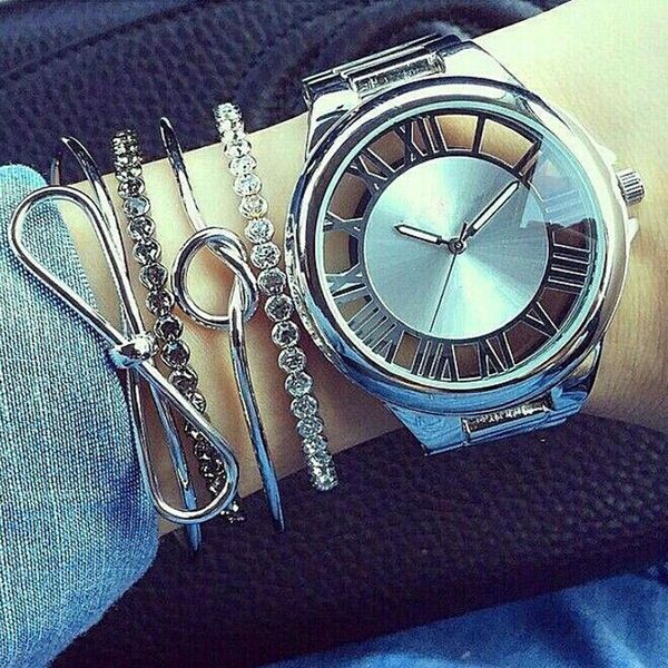 

4 pcs/set new fashion women's knot design banlge set silver color crystal bracelet for girl gift wholesale ns52, Black