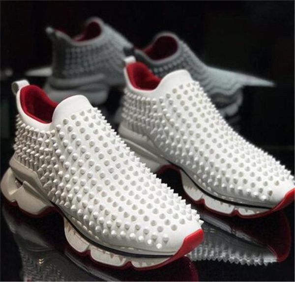 

with box bag flat sneakers designer luxury mens red bottoms shoes womens rivet spiky sock junior spikes flat shoess, Black