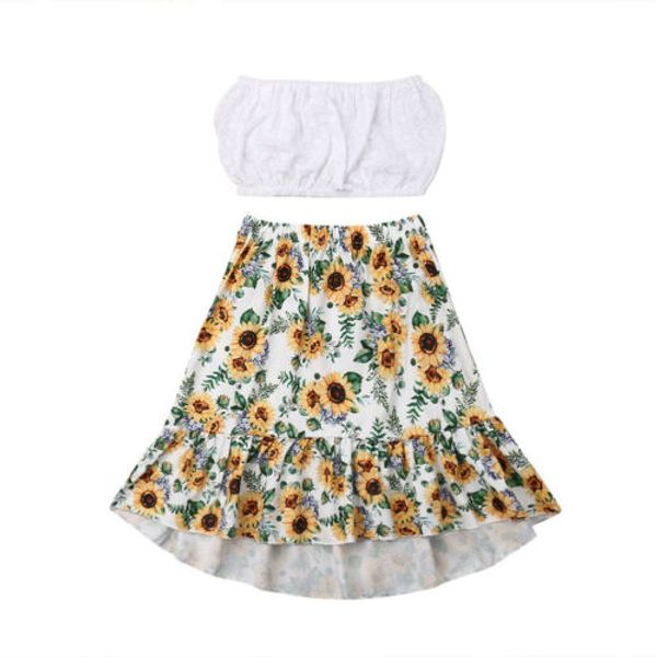 

сша stock новорожденный kid baby girl infant плеча crop tops + подсолнечное юбка платье outfit, White