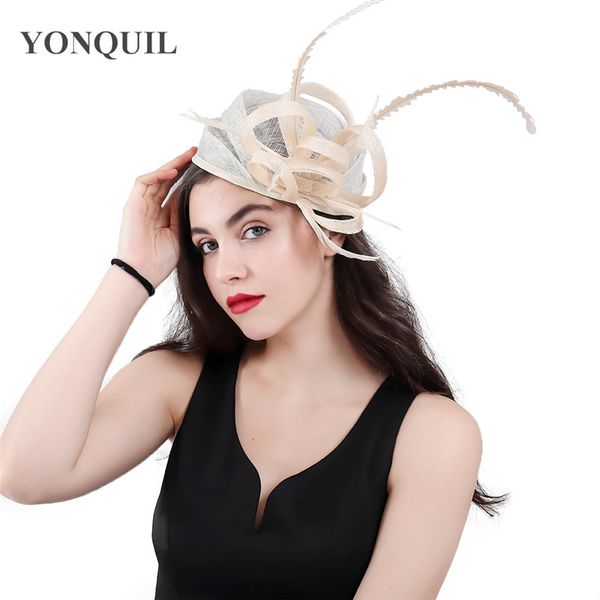 

red/ivory/black ascot sinamay fascinator wedding hats for elegant female married hair clips fancy feather pillbox hats 2018