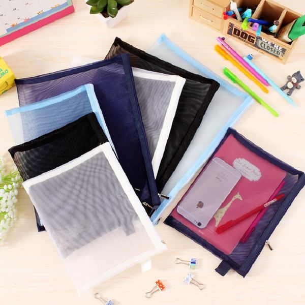 

a4 file bag transparent grid zip file holder school supplies exam special pencil case stationery storage bag eraser scissors
