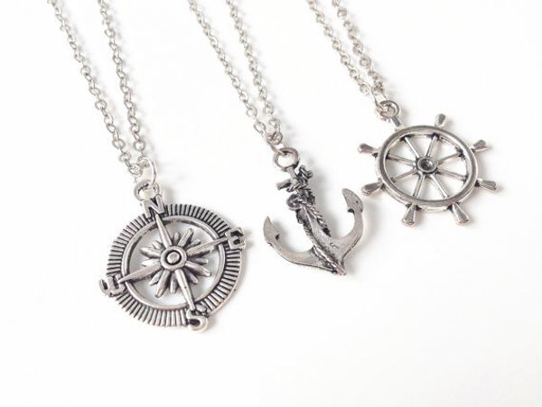 

ancient silver anchor rudder compass charm necklace good friend friendship clavicle chain necklace nautical creative men women jewelry gift