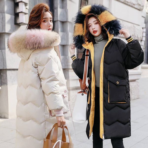 

2019 new winter women loose warm thicken white duck down coat ladies casual real raccoon fur collar jacket long down parkas c150, Black