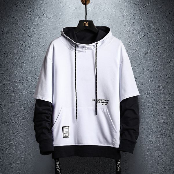 

hoodies hooded sweatshirt mens hip hop pullovers streetwear print casual fashion clothes colorblock patchwork hoodie cotton outwear, Black