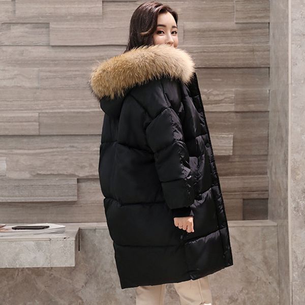 

мода новая зима 2020 полный длинный хлопок пальто женщины плюс размер свободные куртки женские толстые теплые парки воротник верхняя одежда, Black