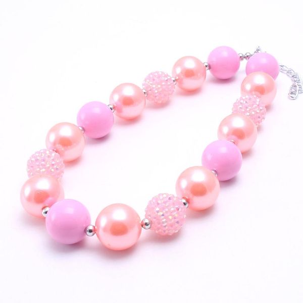 Atacado cor rosa Beads Kid Colar Chunky mais novo Jóias Moda DIY Bubblegum Bead Chunky Colar Crianças para a criança Meninas