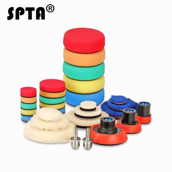 

spta 29pcs detail car polishing polisher pad drill buffing buffer kit backing backer plate 5/8"-11 m14 m16 thread pad adapters