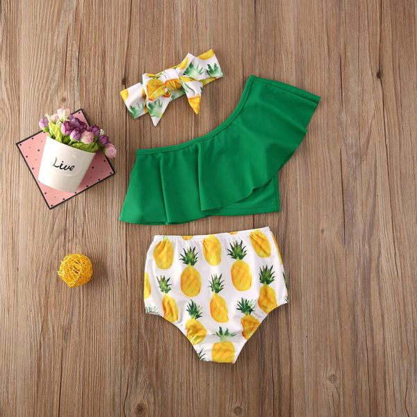 

summer baby girl 3pcs bikini set pineapple swimsuit swimwear bathing suit beach costume, White