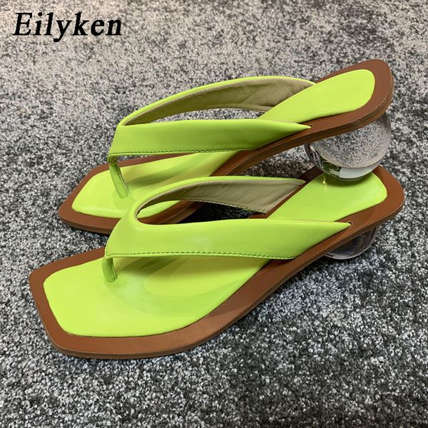 

eilyken slippers clear perspex crystal transparent round low heel peep toe women slides fashion design 2020 flip flops slippers, Black