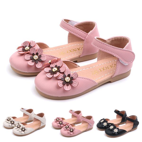 

toddler infant kids baby girls flower single princess leather shoes sandals, Black;red