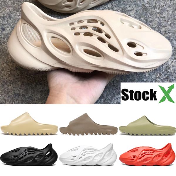 

with stock x kanye sandals men women slipper foam runner desert sand resin bone earth brown triple black white mens beach slides