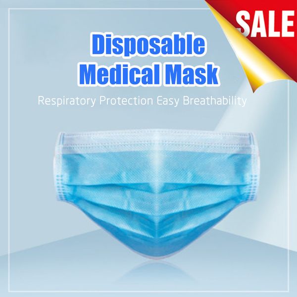 

50pcs Disposable Face Masks Earloop 3-Layer Non Woven Dustproof Mouth PM2.5 Safety Masks Men and Women Factory Direct Sale