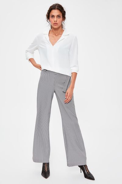 

trendyol black crow's feet pattern pants twoaw20pl0294, Black;white