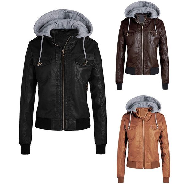 

women designer jackets brand fashion solid color coat hooded hat detachable jackets for women luxury slim jackets, Black;brown