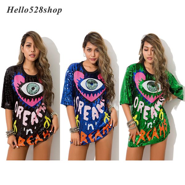 Hello528shop Schönes Muster für Damen, Pailletten-Oberteil, Hip-Hop, Straßentanz, Bühnenkostüm, Shorts, Ärmel, Hemden für Damen und Mädchen, Sommer