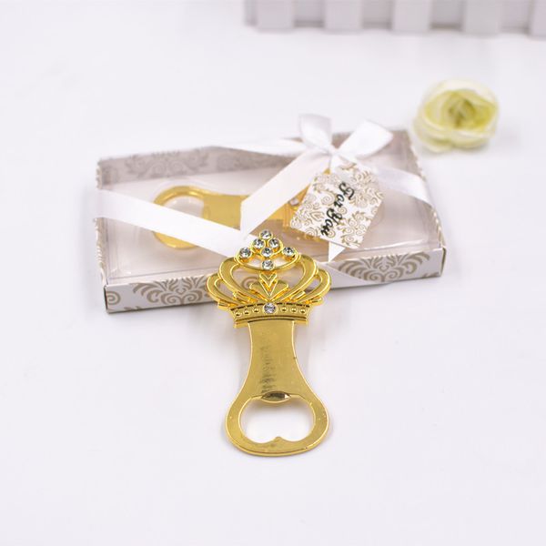 

80pcs creative wedding crown bottle opener gold color 50th golden wedding anniversary beer opener party favor gift