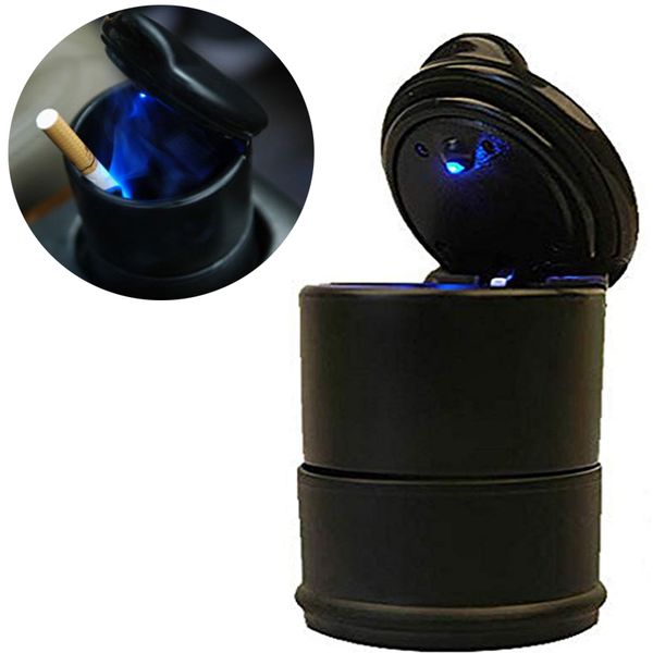 

cigarette ashtray holder car auto portable smokeless cup holder with led lid black lb005