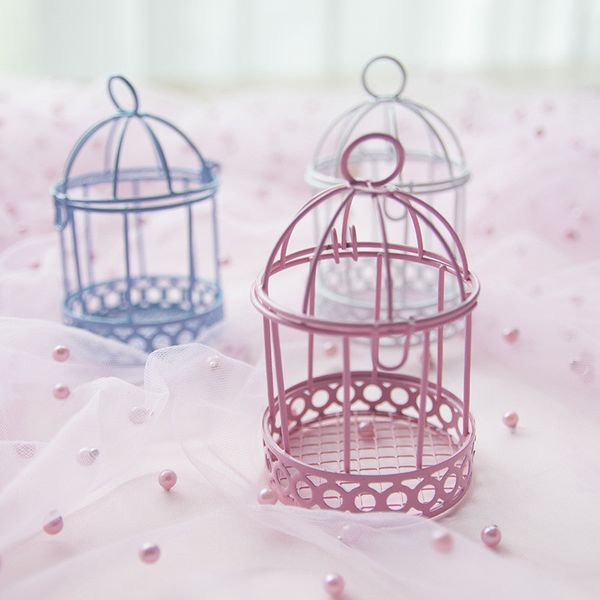 

30pcs white pink blue bird cage candy box wedding gift favors iron wedding decoration candy holder birdcage boxes 10*6cm