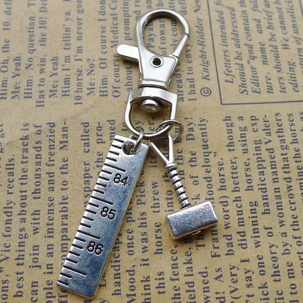 

key ring jewelry alloy hammer ruler key buckle lobster pendant buckle ancient silver ornaments parts, Slivery;golden