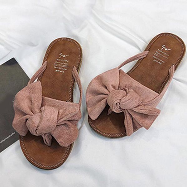 

slip on daily wear resistant women flip flops bow tie home travel outdoor flat heel summer beach adults fashion casual, Black