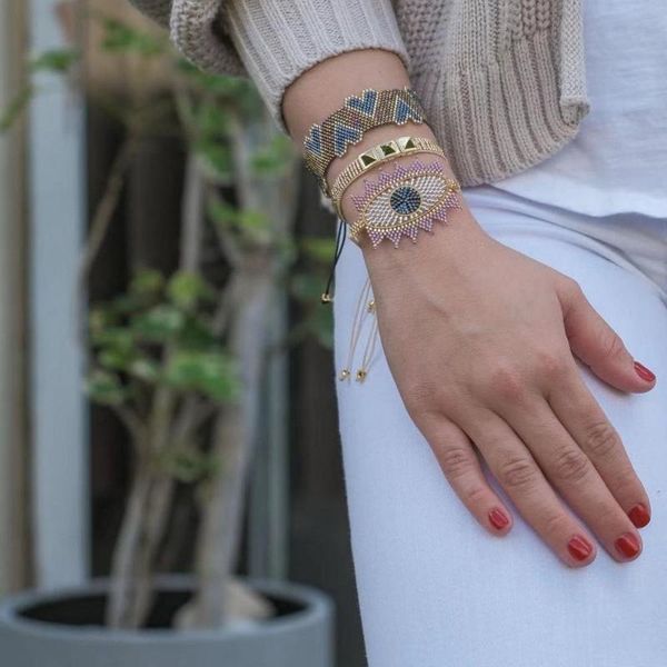 

bluestar boho evil eye miyuki bead bracelets handmade rivet heart braided miyuki bead bracelets for jewelry, Black