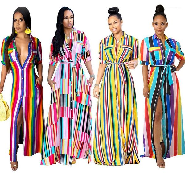 

sleeve shirt dresses casual colorful striped long dress female clothing women designer summer dress short, Black;gray