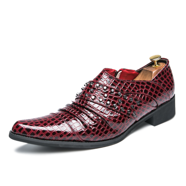 

punk style metal rivets decorated men's pointed shoes red shoes fashionable men's performance popular, Black