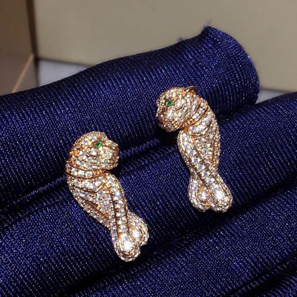 

luxury new pure 925 sterling silver fashion inlaid zircon leopard earrings party daily jewelry rose/white gold ear studs, Golden