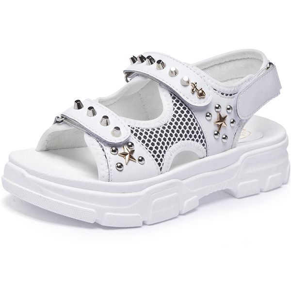 

genuine leather rivet gladiator flat platform women's sandals 2019 summer fashion women chunky beach sandal woman shoes qq-179, Black