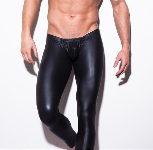 Leggings attillati da uomo sexy in finta pelle opaca Pantaloni neri solidi sottili Club Wear Jeans attillati