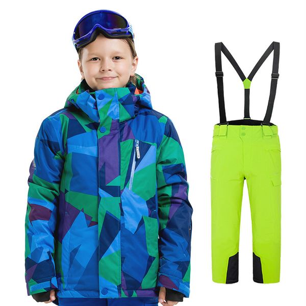 

outdoor boys and girls ski suit windproof waterproof thermal camouflage print children's ski suit