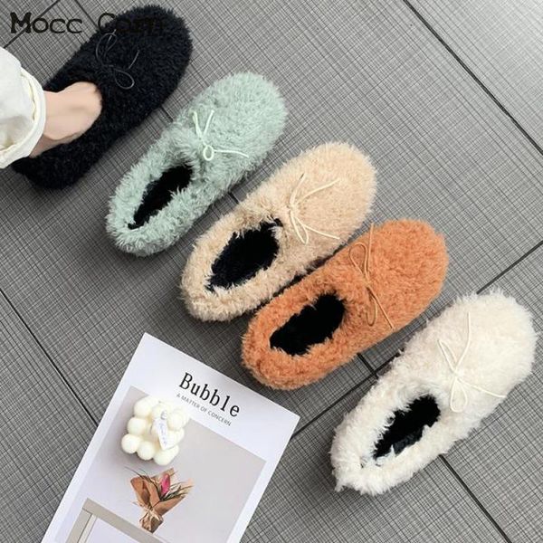 

winter fur loafers women wool shoes warm plush flats female snow botas lazy slip on comfortable cotton shoe white zapatos mujer, Black