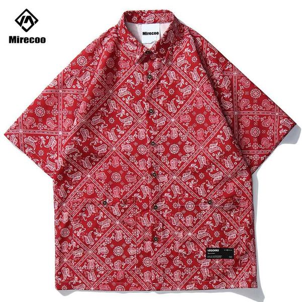 

new men shirt paisley pattern print shirts men harajuku punk rock casual hip hop short sleeve mens shirt streetwear clothes, White;black
