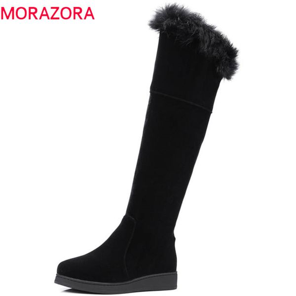 

morazora 2020 big size 34-45 knee high boots women simple zipper keep warm winter snow boots round toe fashion shoes woman, Black