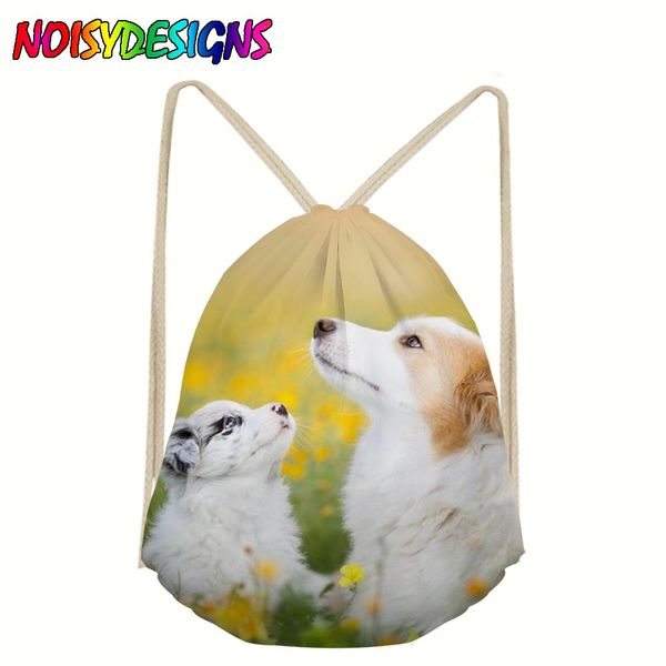 

3d border collie printing men drawstring bag shoulder backpacks for women girls rucksack beach bags travel sports shoe dance bag