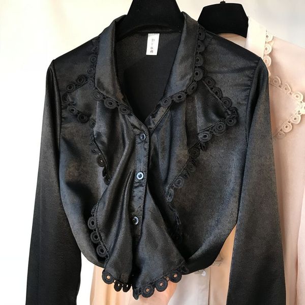 

women ruffle stitching shirt spring 2009 korean pure-color loose v-neck lace long flare sleeve elegant blouse g192, White