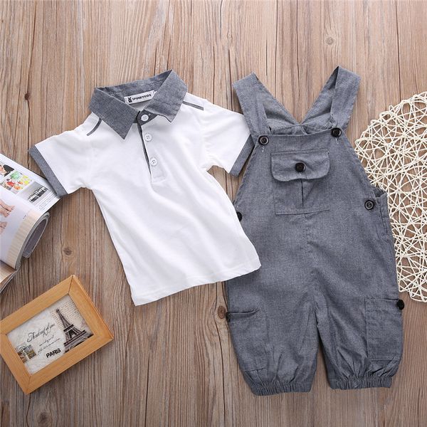 

infant kids baby boys clothes shirt t-shirt+braces pants outfit,2pcs newborn babies boy summer t-shirt+bib outfits set clothing, White