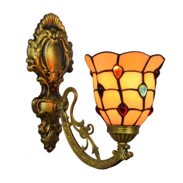 

tiffany style retro color bead lamps dining room bedroom bedside wall lamp american stained glass mirror headlight
