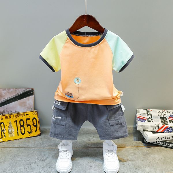 

детская одежда лето новый стиль мультфильм вилка плечо рукав футболки мальчики детские футболки шорты костюм дети из двух частей набор, White