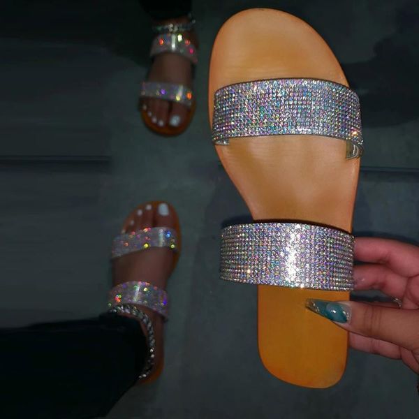 

new bright diamonds women's platform summer sandals flip flop outdoor fashion rhinestones buckle lazy slippers#g3, Black