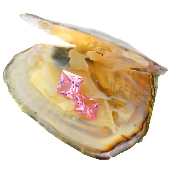 

pink twins square gemstone 8mm multicolor cubic zircon in vacuum packed salt water freshwater live oysters opening show, Black
