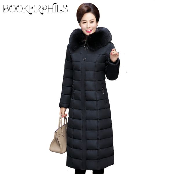 

autumn winter down jacket women fur collar 2019 plus size thick warm cotton winter coat female hooded long parka outerwear 5xl, Tan;black