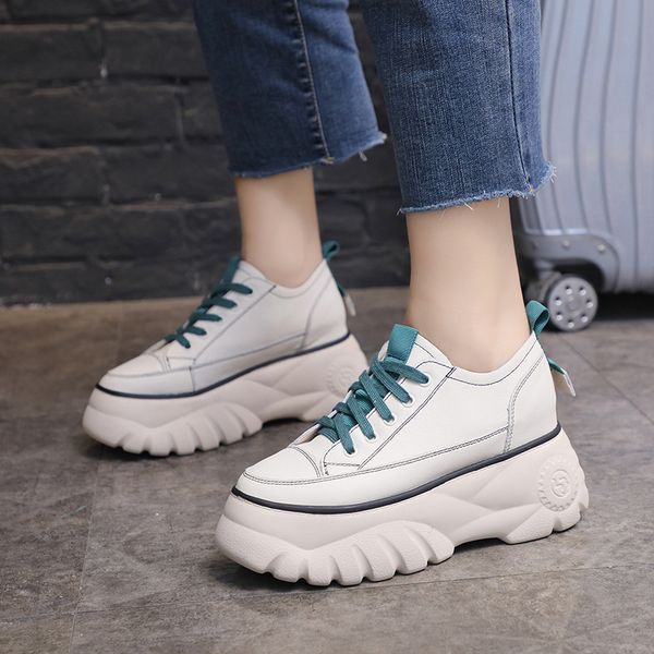 

7 cm platform shoes women black beige thick sole casual shoes women pu leather height increase flats female 2020 trendy