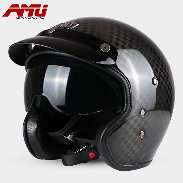 

amu motorcycle carbon fiber locomotive helmet motorbiker open face retro vintage jet helmets motocross capacete moto casco
