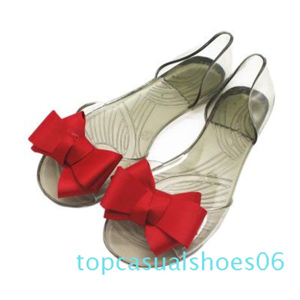 

2019 summer flat sandals women bow jelly fish mouth beach casual sandals slip on slippers flat shoes fashion lady clear, Black