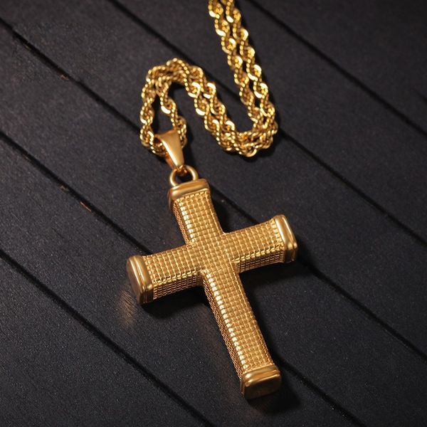 

christian jesus single titanium cross necklace stainless steel 18k gold prayer choker cross pendants men jewelry, Silver
